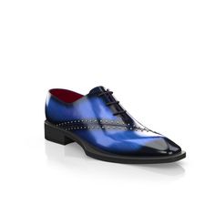 Blue Leather Shoes With Round Toe For Party, Leather Closed-toe Oxfords For Party, Blue Leather Party Shoes With Round Toe, Leather Closed Toe Oxfords For Party, Blue Formal Oxfords Closed Toe, Formal Blue Closed Toe Oxfords, Elegant Blue Closed-toe Oxfords, Elegant Blue Dress Shoes With Brogue Detailing, Leather Wingtip Loafers For Party