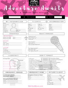 the adventure awaits checklist is shown in pink and black with an image of a microphone