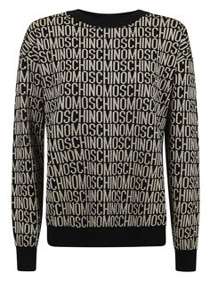 Composition: 100% Virgin Wool Luxury Logo Print Sweater For Fall, Luxury Logo Print Sweater For Winter, Luxury Winter Sweater With Logo Print, Black Luxury Jacquard Knit Sweater, Designer Monogram Print Sweater For Fall, Designer Monogram Print Fall Sweater, Monogram Sweater, Sweaters Black, Moschino Logo