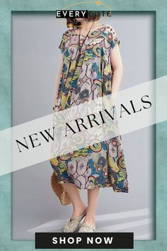 Vivid Yellow Print Outfit O Neck Cinched Baggy Summer Dress Casual Oversized Printed Dresses, Casual Baggy Spring Dress, Casual Baggy Dress For Spring, Casual Multicolor Loose Dress, Neck Wrinkles, Yellow Print, Dress Materials, One Size Fits All, Summer Dress