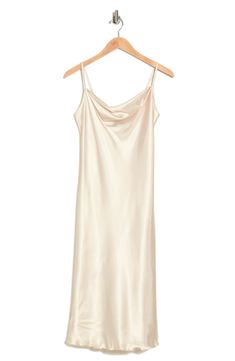 Slip into a cowl neck midi dress constructed from glossy satin for the perfect date-night look. 46" length (size XS) Cowl neck Sleeveless Adjustable straps Slips on over head 100% polyester Hand wash, line dry Made in the USA of imported fabric Model stats: 5'10", 32" bust, 25" waist, 36" hip. Model is wearing size XS. Summer Modal Satin Slip Dress For Date Night, Summer Modal Satin Dress For Date Night, Summer Date Night Modal Satin Dress, Fitted Satin Midi Dress With Cowl Back, Cowl Neck Satin Dress For Summer Date Night, Spring Modal Satin Dress For Night Out, Sleek Fitted Slip Dress With Cowl Neck, Fitted Bias Cut Midi Dress With Cowl Neck, Chic Cowl Neck Bias Cut Dress