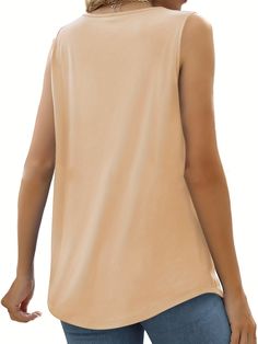 Comfortable Solid Color Tops For Summer, Comfortable Summer Tops, Beige Stretch Top, Beige Stretch Top With Solid Color, Square Neck Tank Top, Top For Summer, Casual Top, Square Neck, Casual Tops