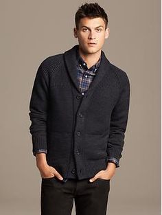 Textured Shawl-Collar Cardigan | Banana Republic Classic Fall Button-up Sweater Coat, Fall Workwear Sweater Coat With Button Cuffs, Classic Fitted Sweater Coat For Winter, Elegant Winter Cardigan With Lapel Collar, Classic Shawl Collar Sweater For Work, Classic Sweater With Shawl Collar For Work, Winter Cardigan With Button Cuffs And Lapel Collar, Winter Lapel Collar Cardigan With Button Cuffs, Formal Fall Cardigan With Shawl Collar