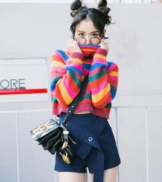 Rainbow Turtleneck Cropped Sweater Rainbow Turtleneck, Rainbow Sweater, Crochet Inspo, Color Rainbow, Korean Fashion Trends, Ulzzang Fashion, Girls Wardrobe, Women's Sweater, Kawaii Clothes