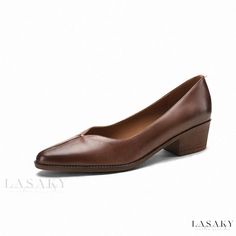 Lasaky - Vintage and Fashionable Chunky Heels with Pointed Toe and Shiny Cowhide Finish - Sleek and Classic Slip-on Shoes Mark Vintage, Rough Heels, Chunky High Heels, Platform Heels Chunky, Mary Jane Heels, Casual Loafers, Comfortable Sandals, Mary Jane Shoes, Suede Heels