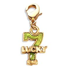 Whimsical Gifts | Lucky 7 Charm Dangle in Gold Finish | Hobbies & Special Interests | Casino | Gaming | Game Night Charm Dangle Green Charms With Lobster Clasp For Gift, Green Enamel Charm Jewelry, Green Enamel Jewelry With Charms, Green Dangling Charms For Gift, Nickel-free Green Charms For Gifts, Metal Logo Charm For Gifts, Novelty Metal Jewelry With Charms, Personalized Metal Dangle Charms, Metal Charm Necklaces With Logo Charm As Gift