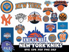 the new york basketball team's logos are shown in this graphic art work, which includes