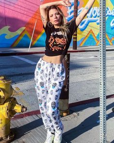 "Joggers Skulls Women Pants Workout Gym Wear Activewear White Pant Gift for Her Artistic Art Pant Artist Clothes Creative Outfit Hip Hop Pant. Add these All-Over Vibrant Print Recycled Women's Joggers to your active and streetwear collections. The soft, cotton-feel recycled polyester and spandex blend is just what's needed for a great workout or a cozy evening at home. I design all my items and have them printed here in USA.  This item is Custom-Made, Made on Demand.  Please check measurements b Skull Print Cotton Bottoms For Streetwear, Hip Hop Style Loungewear Bottoms With Graphic Print, Summer Graphic Print Pants For Streetwear, Graphic Print Pants For Summer Loungewear, Summer Graphic Print Pants For Loungewear, Summer Graphic Print Lounge Pants, Casual White Pants For Festival, White Casual Pants For Festival, Casual White Festival Pants