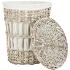 two wicker baskets sitting next to each other