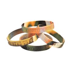 Perfect for a little soldier and all of his military comrades, these Camouflage Army Sayings Bracelets feature a variety of battle sayings: Armored Division, Courage Under Fire, Combat Crew and Special Operations. A great addition to your military-themed birthday party supplies, these rubber bracelets are just the right size to hide inside your party favor bags. 8" circ. © OTC Army Sayings, Army Theme, Army Birthday Parties, Camo Birthday, Military Party, Army's Birthday, Army Party, Soldier Costume, Usa Party