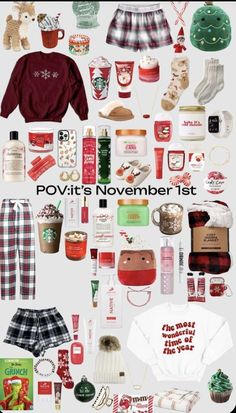 various christmas items are arranged in the shape of a heart with words above them that read povie's november 1st