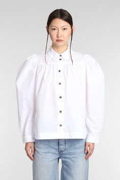 100% organic cotton Cotton Relaxed Fit Shirt With Puff Sleeves, Relaxed Fit Cotton Shirt With Puff Sleeves, Cotton Puff Sleeve Shirt In Relaxed Fit, Classic Shirt With Puff Sleeves In Relaxed Fit, Classic Puff Sleeve Shirt With Relaxed Fit, Spring Organic Cotton Tops For Daywear, Cotton Puff Sleeve Shirt For Work, White Cotton Puff Sleeve Shirt, Puff Sleeve Shirt