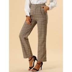 These pants are essential for dressing up or down. Lightweight fabric, covered in a plaid pattern, shapes these trendy trousers with a high-rise fit. How it is a bit high waist and how it gathers at the waist adding shape to the body. You may love everything about these trousers, from their regular fit to the elastic high-waist, which could double as a hiding mechanism for women with love handles. Style these trousers with a crop top and heels for the ultimate look. This fashionable and trendy c Trendy Trousers, Plaid Pants Women, Trendy Trouser, Long Trousers, Plaid Pants, Casual Work, Work Office, Chic Woman, Work Casual