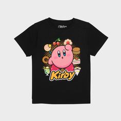 Your young gamer will love sporting this Kirby Short-Sleeve Graphic T-Shirt at school or while hanging with friends. The solid black tee is brightened with a colorful graphic of Kirby and the Kirby logo with cute icons on a yellow-dotted backdrop, lending an adorable element to the basic design. Made of lightweight cotton, this pullover tee helps keep them comfortable during any activity. Kirby Logo, Hanging With Friends, Kids Clothes Boys, Basic Design, Top Graphic Tees, Fabric Tape, Boys Top, Pair Of Pants, At School