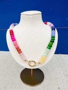 Add a pop of color to your outfit with our Rainbow Necklace Luxe- Popsicle! This on trend necklace stack features vibrant gemstones, making it a best seller with five stars. Stand out and be the envy of others with this playful and stylish piece. Product Details: 16" lobster claw 2" extender functional toggle for adding charms Trendy Multicolor Jewelry For Everyday, Trendy Multicolor Everyday Jewelry, Trendy Single Strand Everyday Necklace, Bold Multicolor Adjustable Necklace, Trendy Rainbow Round Beads Jewelry, Trendy Rainbow Round Bead Jewelry, Trendy Rainbow Jewelry For Summer, Trendy Colorful Necklaces With Round Beads, Trendy Multicolor Single Strand Necklaces