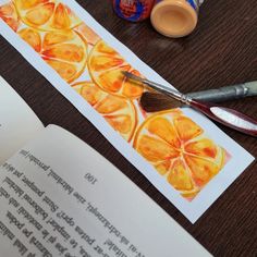 Oranges 
Watercolor 
Bookmark Artistic Bookmarks, Orange Bookmark, Fruit Bookmark, Painting Steps, Watercolor Practice, Watercolor Fruit, String Art Diy