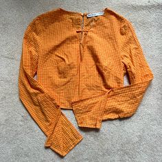 Size: Small New. Lost The Tag, But Never Worn. Cotton V-neck Tops For Picnic, Long Sleeve Summer Top For Picnic, Casual V-neck Tops For Picnic, Cropped Tops For Fall Vacation, Chic Spring Picnic Tops, Orange Crop Top For Spring Day Out, Spring Crop Top For Picnic, Spring Picnic Cropped Top, Long Sleeve Tops For Fall Picnic