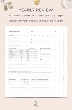 the yearly review is shown on top of a table