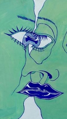 an abstract painting of a woman's face with her mouth open and eyes closed