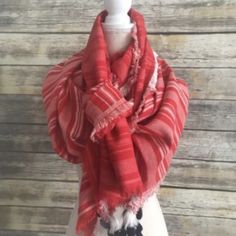 New Madewell Stripe Convertible Scarf - Scarf Sarong Blanket - True Red Madewell Accessories, True Red, Sarong, Winter Scarf, Pink Red, Scarf Wrap, Madewell, Convertible, Scarf Accessory