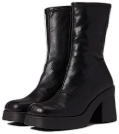 Winter Round Toe Heeled Boots, Winter Heeled Boots With Round Toe In Polyurethane, Winter Platform Mid-calf Boots In Faux Leather, Casual Knee-high Platform Boots With Zipper, Casual Knee-high Platform Boots With Zipper Closure, Casual Winter Heeled Boots, Winter Ankle-high Polyurethane Boots, Casual Square Toe Moto Boots For Fall, Casual Moto Boots With Square Toe For Fall