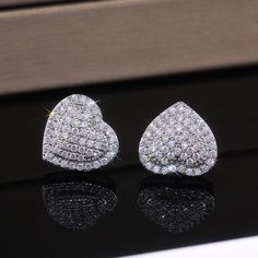 Amazing womens/girls heart stud earrings hiphop style studs Shiny Earrings, Silver Heart Earrings, Heart Stud Earrings, Stud Earrings For Women, Heart Studs, Heart Earrings Studs, Mua Sắm, Diamond Heart, Silver Earrings Studs