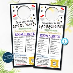 two door hangers with the words appreciation and room service