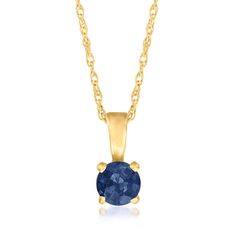 Ross-Simons - .28 Carat Sapphire Pendant Necklace in 14kt Yellow Gold. 16". RS Pure. Modern designs that complete your outfit and complement your personality. Create unique tiers with this dainty necklace. Crafted in polished 14kt yellow gold, the .28 carat sapphire pendant suspends from a simple rope chain. Springring clasp, sapphire pendant necklace. Sapphire birthstones are the perfect gift for September birthdays. 14k Yellow Gold Birthstone Necklace With Prong Setting, Sapphire Pendant Necklace, Necklace Sapphire, Sapphire Birthstone, Sapphire Necklace Pendants, Sapphire Pendant, Sapphire Stone, Fine Jewellery Necklace, Dainty Necklace