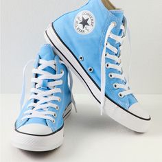 Converse Chuck Taylor Hi Top. Laces Nwt In Original Box Size 9.5 Light Blue Color Sold Out Online And At Free People! Turquoise Converse, Hidden Wedge Sneakers, Blue High Tops, Hi Top Sneakers, Converse Shoes Womens, Converse Jack Purcell, White Casual Shoes, Blue Converse, Converse Run Star