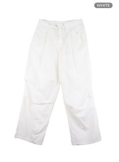 drawstring-parachute-pants-unisex-ca418 / White Oversized Parachute Pants With Pockets For Spring, Oversized Utility Bottoms For Spring, Spring Trendy Wide-leg Parachute Pants, Spring Relaxed Fit Parachute Pants With Drawstring, Spring Drawstring Pants For Streetwear, Relaxed Fit High-waisted Parachute Pants With Drawstring, Spring Streetwear Pants With Drawstring, Spring Streetwear Drawstring Pants, Trendy White Wide-leg Parachute Pants