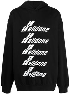 black/white cotton logo print to the front logo patch to the rear slouchy hood long sleeves straight hem When buying this unisex item, keep in mind that it is graded in standard men's sizing Black Long Sleeve Sweatshirt With Logo Lettering, Black Long Sleeve Sweatshirt With Logo, Black Cotton Sweatshirt With Logo, Black Sweatshirt With Logo Lettering For Fall, Black Cotton Hoodie With Logo, Black Top With Logo Lettering For Winter, Black Tops With Logo Lettering For Winter, Black Logo Lettering Top For Winter, Casual Black Sweatshirt With Logo Lettering