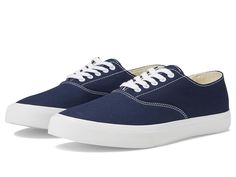 Sperry Cloud Cvo - Men's Lace up casual Shoes : Navy : Featuring vulcanized construction with secure bonding between the upper and outsole for added durability, the Sperry Cloud Cvo shoes are perfect to pair with different styles and outfits. The EVA insole of these sneakers offers all-day comfort. These boat shoes feature Razor-cut Wave-Siping technology that provides traction over wet/dry surfaces. The canvas upper of these shoes is styled with a lace-up closure. Cushioned and stylish, these casual sneakers make a great addition to your wardrobe. Round toe design. Non-marking rubber outsole with cutting patterned grooves. Imported. Measurements: Weight: 11 oz Product measurements were taken using size 9, width M (D). Please note that measurements may vary by size. Sperry Men, Toe Designs, Vintage Yellow, Sperrys, Product Reviews, Casual Sneakers, Boat Shoes, Different Styles, Casual Shoes