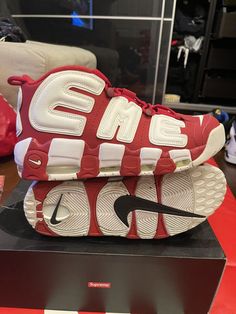 NIKE AIR MORE UPTEMPO USED SIZE 11 SUPREME SUPTEMPO WHITE VARSITY RED 902290 600. Condition is "Pre-owned". Shipped with UPS Ground. Red Nike Air More Uptempo, Nike More Uptempo Shoes Red, Nike Air Uptempo Shoes Red, Nike Air More Uptempo, Nike Air More, Red Pictures, Ups, Nike Shoes, Athletic Shoes