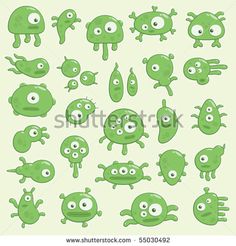 cartoon green monsters with eyes and arms