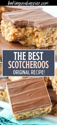 the best scotcheroos recipe with chocolate frosting on top and in between them