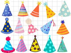 a bunch of party hats on a white background