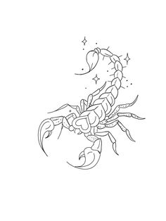 a black and white drawing of a scorpion with stars on it's back legs