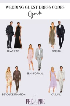 the wedding guest dress code guide for brides, grooms and guests to wear