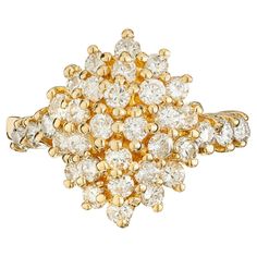 1.25 Carat Round Diamond Yellow Gold Dome Cluster Ring For Sale at 1stDibs Cluster Design, Round Brilliant Cut Diamond, Cluster Ring, Brilliant Cut Diamond, Round Brilliant, Round Diamond, Round Diamonds, Diamond Cuts, Jewelry Rings