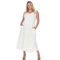 White Mark Women's Plus Size Scoop Neck Tiered Midi Dress is your perfect everyday midi dress. The beautiful dress features a flowing tiered design and is fitted with a flattering scoop neckline. It is specially made from a lightweight stretch fabric to keep you cool and comfortable. White Mark Women's Plus Size Scoop Neck Tiered Midi Dress styles well with your favorite flats or heels for a laidback, casual look. Size: 2X.  Gender: female.  Age Group: adult. Midi Dress Style, Short Sleeve Maxi Dresses, Fashion White, Tiered Midi Dress, Short Dresses Casual, White Mark, Women Essentials, White Midi Dress, Midi Dress Sleeveless