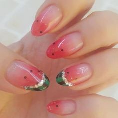 Fun Manicure, Watermelon Nails, Colorful Nails, Her Nails, Kawaii Nails, Nature Tattoos, Manicure Y Pedicure, Fancy Nails