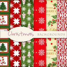 christmas digital papers with snowflakes and trees