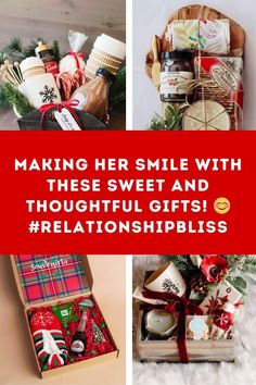 a collage of photos with the words making her smile with these sweet and thoughtful gifts