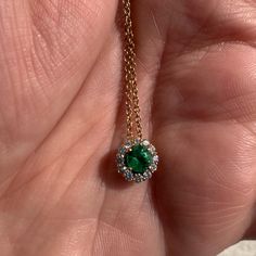 Authentic Natural, Untreated/Unheated 14k Yg Emerald And Diamond Necklace Specs Are: Emerald- 5mm Width Of Stone Diamonds-0.14cttw, Vs Clarity, F-G Color Chain/Pendant- 14k Yg, Hallmarked, 18” Length Recently Professionally Cleaned On 11/8/2024. Will Come With Certificate And Brand New Green Velvet Necklace Box. Open To Offers And Potential Trades! Elegant Gold Emerald Necklace, Elegant Gold Emerald Necklace With Round Pendant, Formal Gold Emerald Necklace With Round Pendant, Dainty Gold Emerald Necklace For Formal Occasions, Dazzling Gold Emerald Necklace, Elegant Green Jewelry With Halo Design, Elegant Green Jewelry With Halo, Elegant Green Halo Jewelry, Luxury Emerald Jewelry With Halo Design