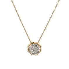 Make a statement with this women's pendant showcasing a diamond cluster beaded octagon outline design. Crafted in 14Kt yellow gold, the pendant features 0.64 carats of diamonds and comes with a chain. Fine Jewelry With Hexagon Brilliant Cut, Fine Jewelry Hexagon Brilliant Cut, Hexagon Brilliant Cut Fine Jewelry, Luxury Octagon Diamond Necklace, Luxury Diamond Necklace With Octagon Diamond Accents, Luxury Octagon Diamond Necklace With Diamond Accents, Luxury Octagon Diamond Necklace With Accents, Hexagon Diamond Jewelry With Brilliant Cut, Hexagon Brilliant Cut Diamond Jewelry