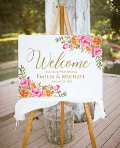 an easel with a welcome sign on it