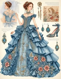 Victorian Dress Sketch, Victorian Ball Gowns Princesses, Rococo Fashion 18th Century, Victorian Dress Drawing, Historic Dresses, Victorian Era Dresses, Eclectic Prints, Skirts Flowy, Flowy Dresses