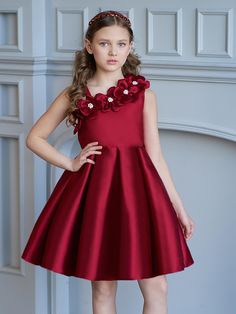 Burgundy Party Collar Sleeveless Polyester Plain Fit and Flare Embellished Non-Stretch All Toddler Girls Clothing Kids Party Frocks, Kids Birthday Dresses, Black Wedding Guest Dresses, Beautiful Party Dresses, Fancy Short Dresses, Kids Party Wear Dresses, Flower Princess, Kids Frocks Design