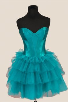 Teal Green Ruffle Short Homecoming Dress Prom Evening Dress With Lined Bodice, Elegant Tulle Corset Dress For Homecoming, Prom Evening Dress With Lined Overbust Bodice, Strapless Corset Dress With Ruched Bodice, Mini Dress With Boned Fitted Bodice, Fitted Tulle Evening Dress With Sweetheart Neckline, Mini Dress With Boned Overbust Bodice, Fitted Boned Bodice Mini Dress, Elegant Corset With Sweetheart Neckline And Ruched Bodice