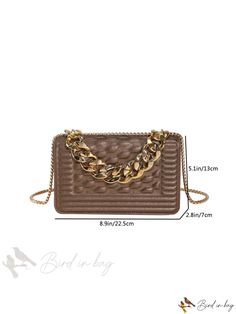 Bird in Bag - Shoulder Bag with Metal Chain Decoration and Flap Elegant Gold Chain Link Shoulder Bag, Trendy Gold Shoulder Bag With Chain Strap, Gold Chain Link Shoulder Bag For Formal Occasions, Trendy Gold Chain Shoulder Bag, Brown Chain Bags, Party Brown Shoulder Bag With Chain, Brown Chain Shoulder Bag For Party, Trendy Gold Bag With Chain Strap, Trendy Gold Bags With Chain Strap